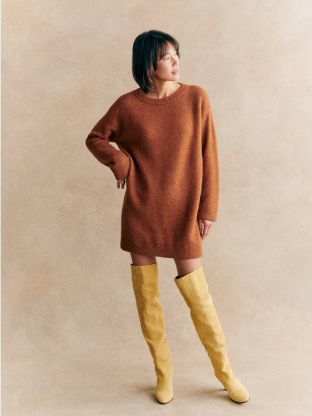 Sezane Freja Alpaca Rust Sweater Dress
